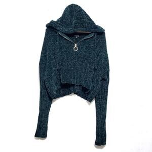 Kendall & Kylie | Soft Cozy Chenille Quarter Zip Hoodie Crop Sweater